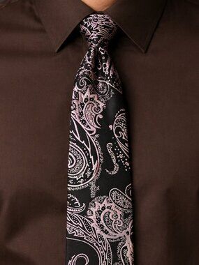 Montebello Italia Men's Silk Necktie Brown Pink Paisley Necktie Silk 3 X 60 Inch